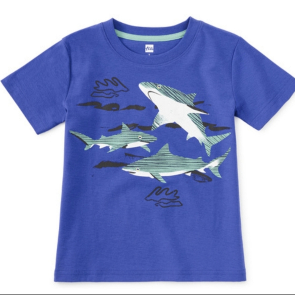 Tea Blue Shark Shirt Size 8 Nwt